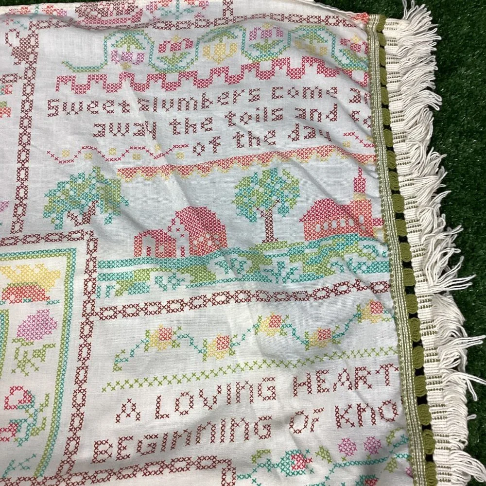 Vintage Sears Perma-Prest Faux Cross Stitch Bedspread